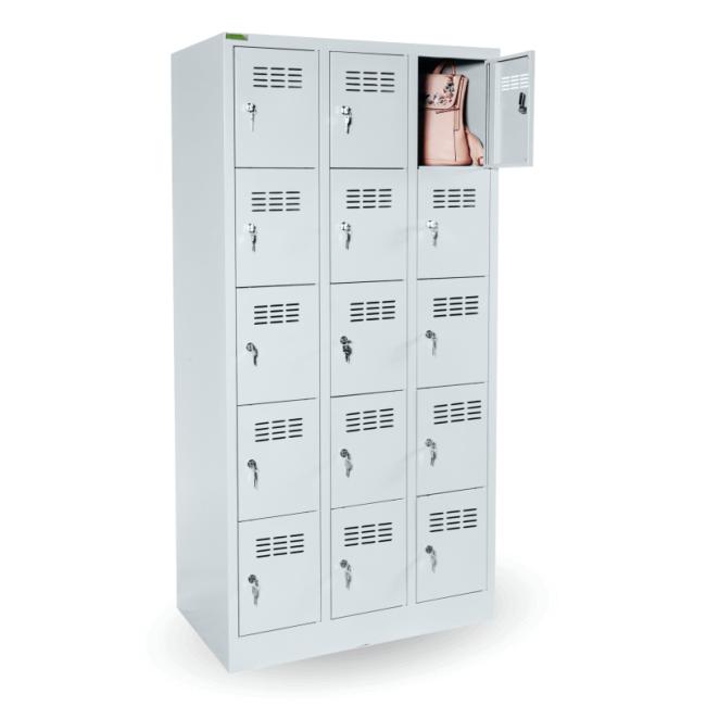 [AA000136] Wertsachenschrank mit 15 Fächern, abschließbar, H 180 x B 90 x T 50 cm, grau