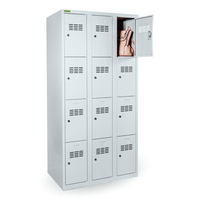 [AA000137] Wertsachenschrank mit 12 Fächern, abschließbar, H 180 x B 90 x T 50 cm, grau