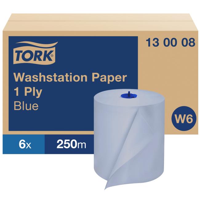 Papierhandtücher auf der Rolle, 1-lagig. TORK Basic blau W6, Rolle 250 m (6 Stück).