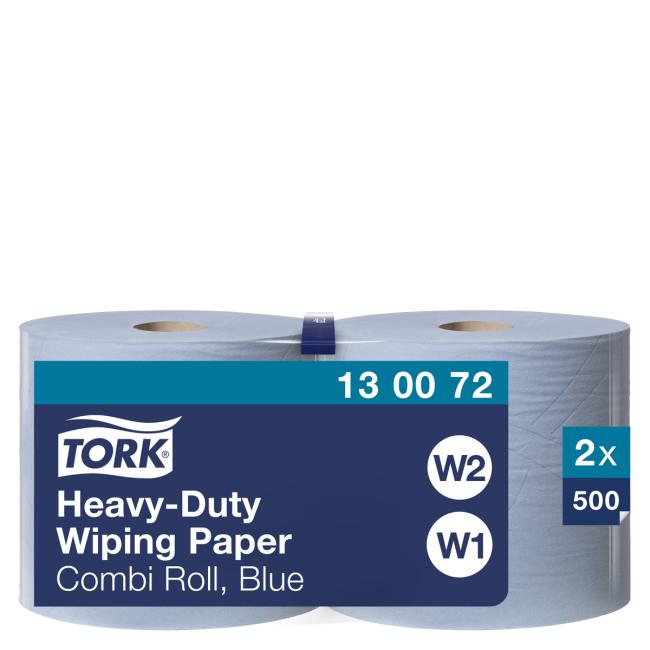 [HY130072] Industriereinigungstücher auf der Rolle, 2-lagig. TORK Heavy Duty blau W1/W2, Rolle 170 m (2 Stück).