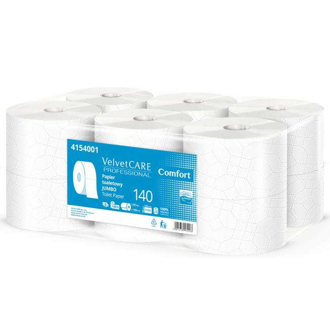 [HY154001] 2-lagiges Toilettenpapier VELVET CARE Mini Jumbo 100% Zellulose 19 cm, Rolle 140 m (12 Stück)