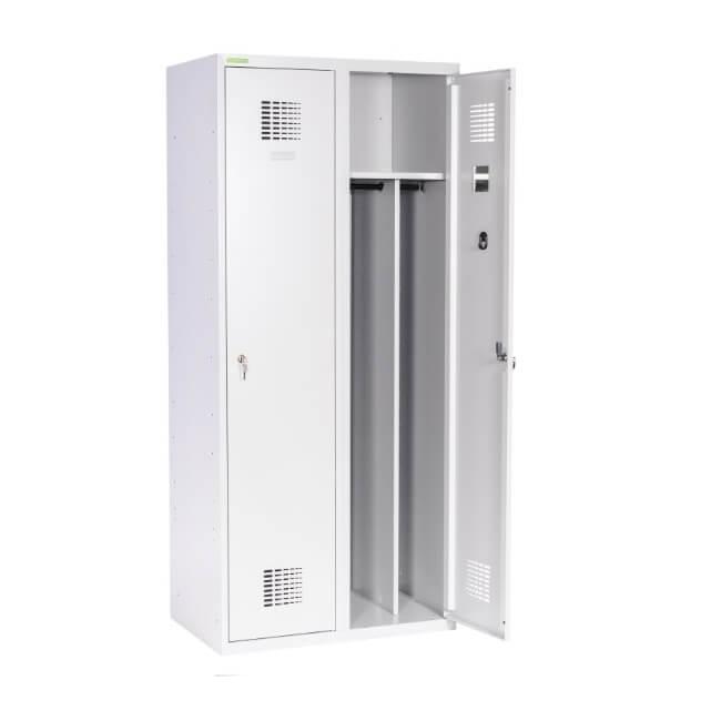 [AA000161] Zweitüriger Kleiderschrank mit langen Türen und Trennwand, abschließbar, H 180 x B 80 x T 50 cm, RAL 7035 Grau