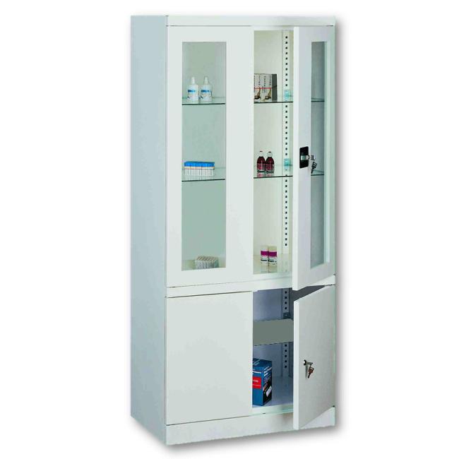 Medikamentenvitrine für Krankenhäuser, abschließbar, H 180 x B 80 x T 43,5 cm, RAL 9010 Weiß