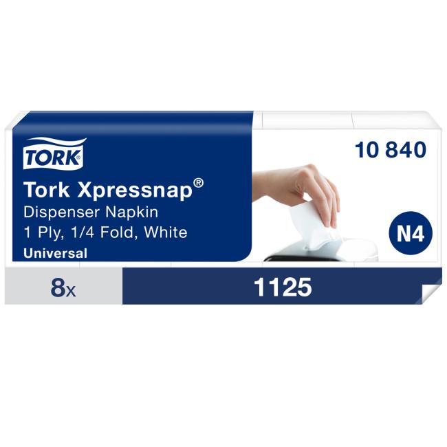 Papierservietten, einlagig. TORK Xpressnap Snack. Weiß N4 (8 x 1125 Stück)