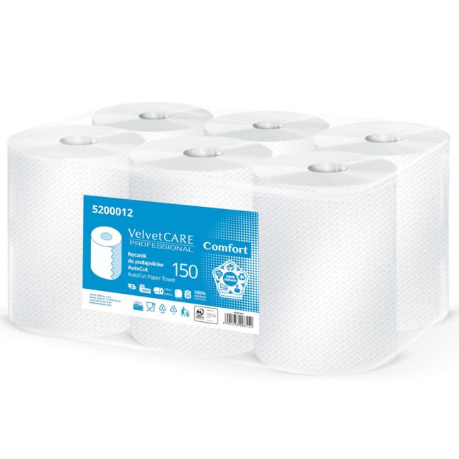 [HY200012] Papierhandtücher auf der Rolle, 2-lagig, VELVET CARE AutoCut, 100 % Zellulose, 150 m (6 Stück)