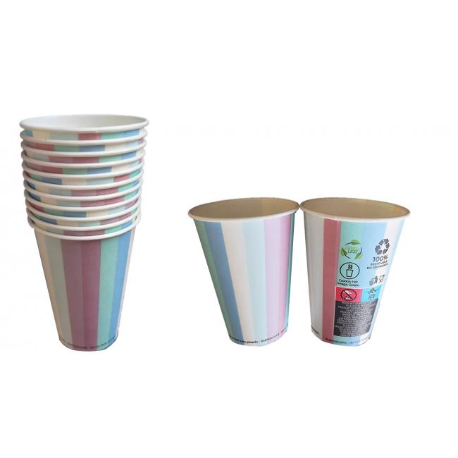 Pappbecher „bunte Streifen“, Ø 73 mm, 0,18 l (50 Stück)