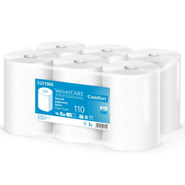 [HY221060] Papierhandtücher auf der Rolle, 2-lagig, VELVET CARE Maxi, 100 % Zellulose, 110 m (6 Stück)