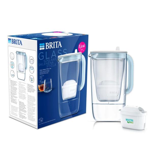 Brita Glasfilterkanne, 2,5 l, Glas, hellblau