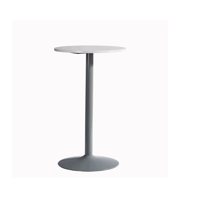 [AA000402] Bartisch, H 112,5 x B 70 x T 70 cm, graues Gestell, weiße runde Tischplatte