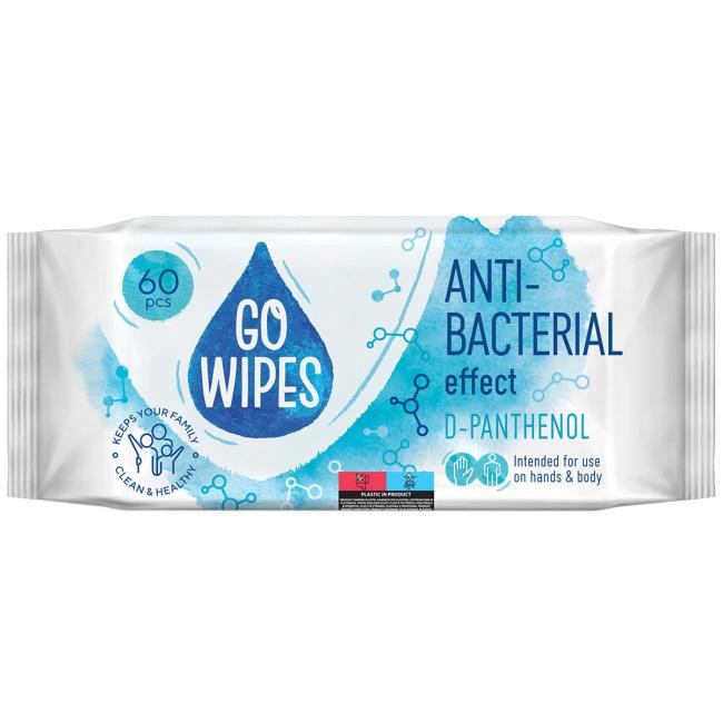 [HY250782] GoWipes antibakterielle Feuchttücher für Hände und Körper, 60 Stück