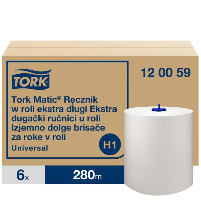 Papierhandtücher auf der Rolle, 1-lagig. TORK Matic extra lang weiß H1, Rolle 280 m (6 Stück).
