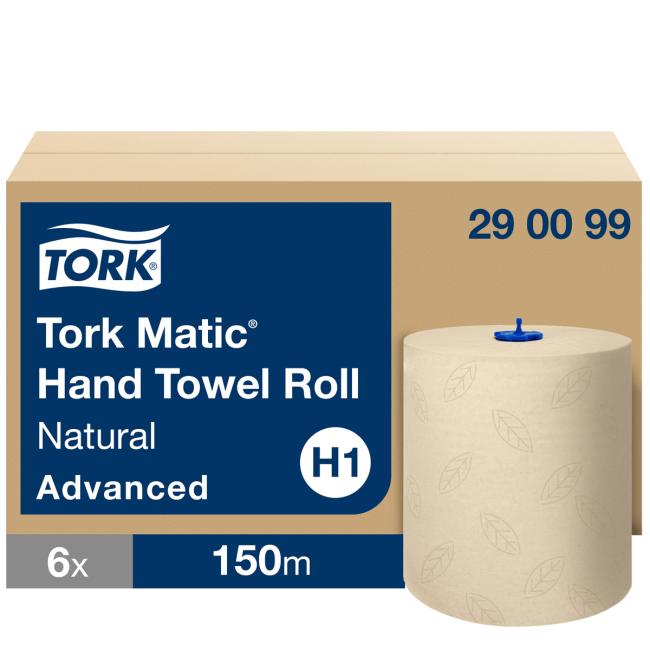Papierhandtücher auf der Rolle, 2-lagig. TORK Matic natural 150 m/600 Stück H1 6 Stück