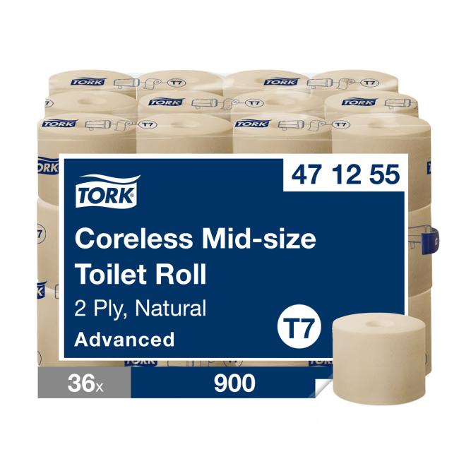 Tubeless natürliches 2-lagiges Toilettenpapier. TORK Mid-Size T7 36 Stück.
