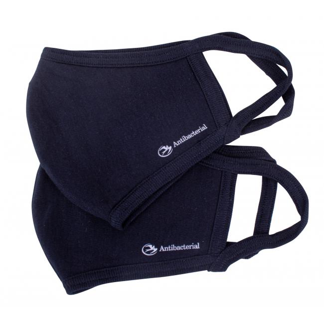 Antibakterielle Maske, 100 % Baumwolle, SCHWARZ, Größe L (2 Stück)