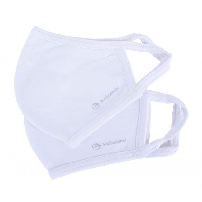 Antibakterielle Maske, 100 % Baumwolle, WEISS, Größe M (2 Stück)