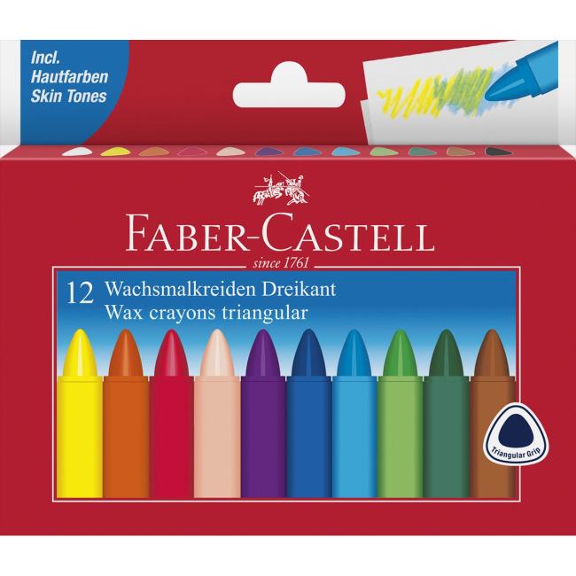 [FC120010] FABER-CASTELL dreieckige Wachsmalstifte, Set mit 12 Stück.