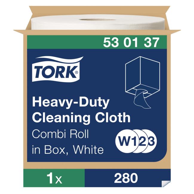 [HY530137] Reinigungstuch, 1-lagig. TORK Heavy-Duty weiß, Rolle 107 m, W2