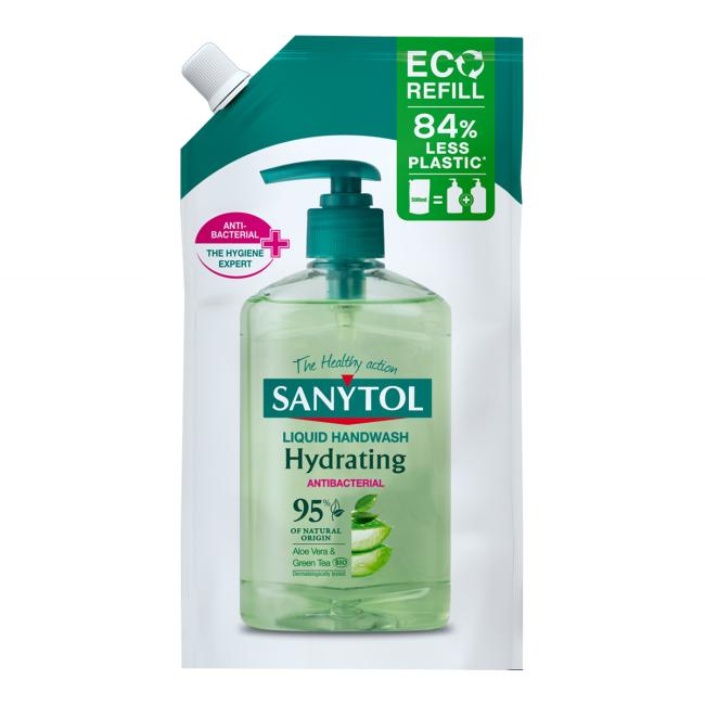[HY650151] Sanytol Flüssigseife, desinfizierend, feuchtigkeitsspendend, Nachfüllpackung, Aloe Vera, 500 ml