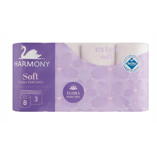 [HY751072] Toilettenpapier 3-lagig Harmony Soft FLORA Parfums weiß, Rolle 16,8 m (8 Stück)