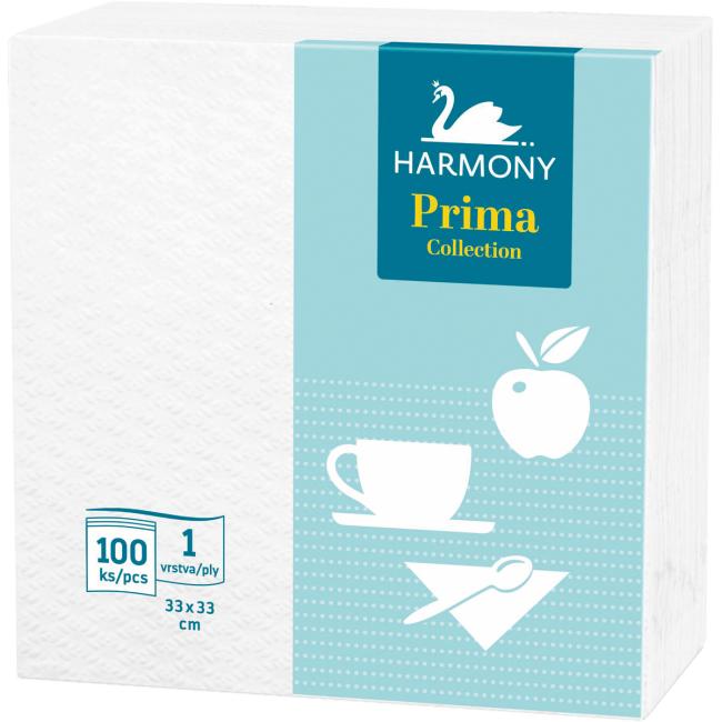 Papierservietten, einlagig, HARMONY Prima, 33 x 33 cm, weiß, 100 Stück