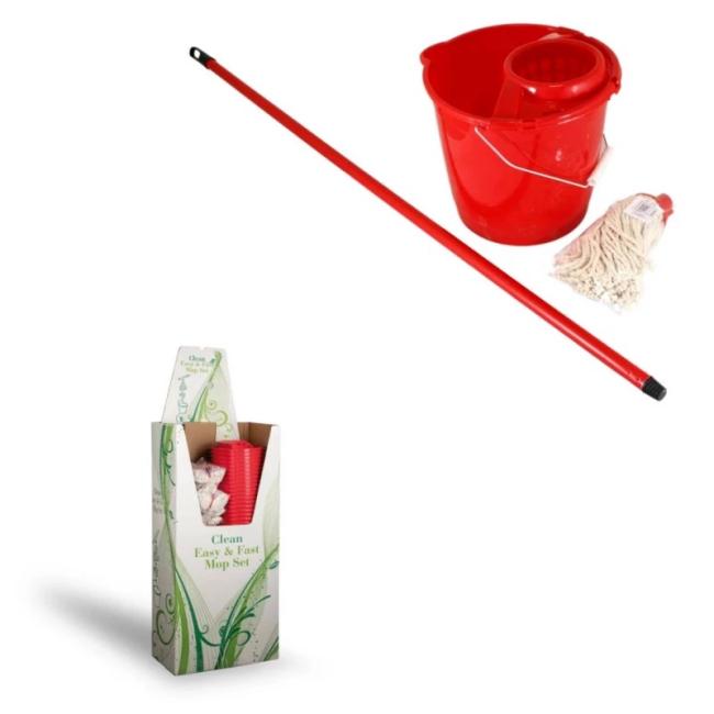 [HY778075] 10-Liter-Wischmopp-Set mit Auswringer und Quastenmopp