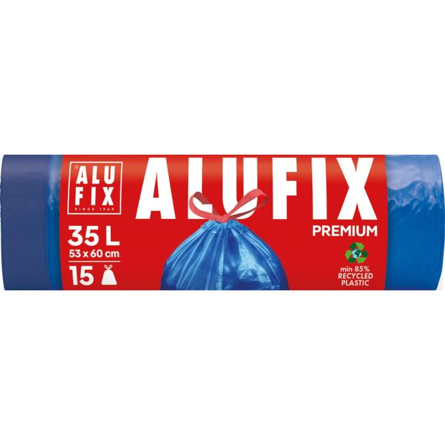 [HY946019] Einziehbare Müllbeutel, 35 l / 15 Stück, 20 µm, 53 x 60 cm, blau, LDPE