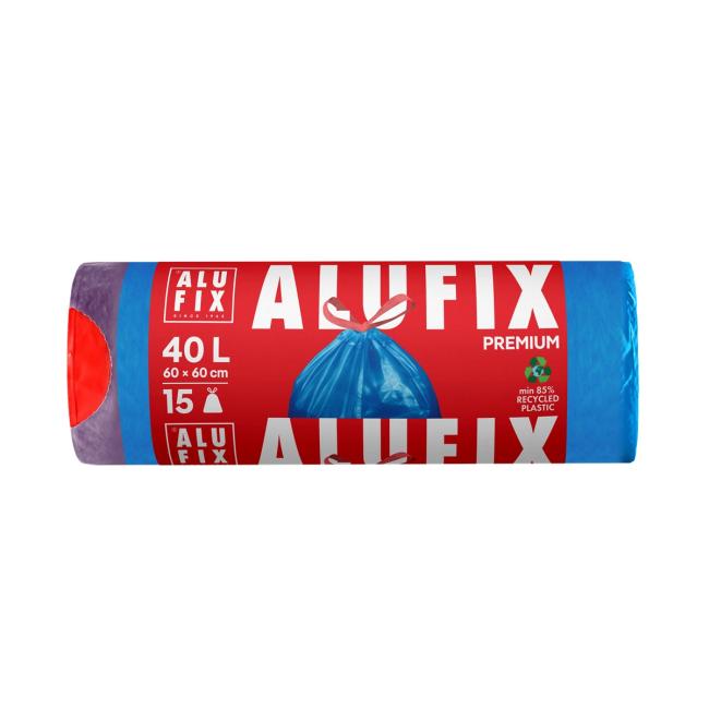 Einziehbare Müllbeutel, 40 l / 15 Stück, 20 µm, 60 x 60 cm, blau, LDPE