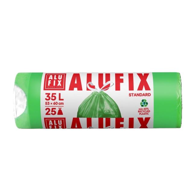[HY946022] Einziehbare Müllbeutel 35 l / 25 Stück, 14 µm, 53 x 60 cm, grün, HDPE