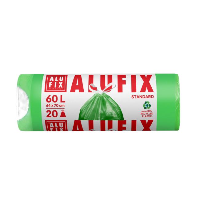[HY946024] Einziehbare Müllsäcke 60 l / 20 Stück, 15 µm, 64 x 70 cm, grün, HDPE