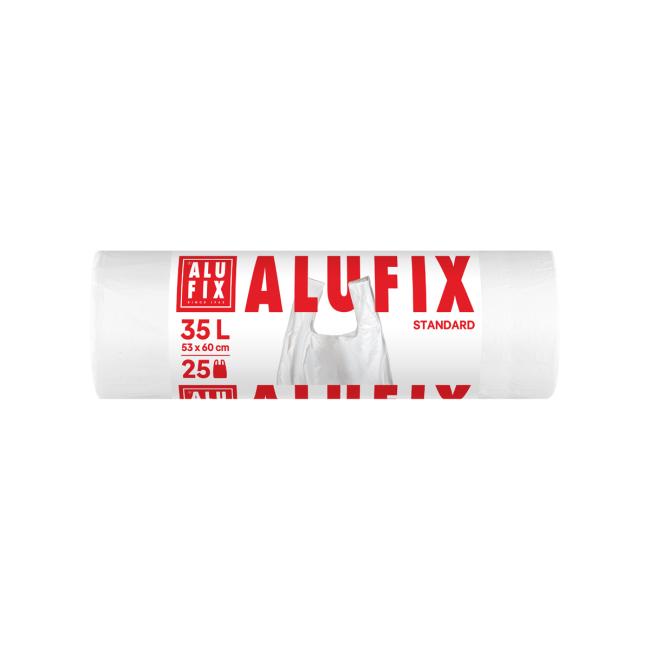 [HY946025] Müllsäcke, zum Zubinden, 35 l / 25 Stück, 10 µm, 53 x 60 + 16 cm, weiß, HDPE