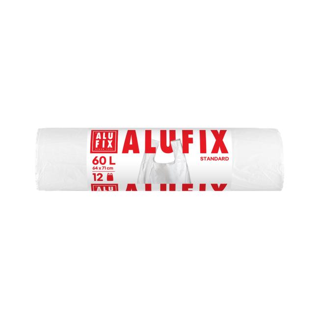 [HY946026] Müllsäcke, zum Zubinden, 60 l / 12 Stück, 10 µm, 64 x 71 + 16 cm, weiß, HDPE