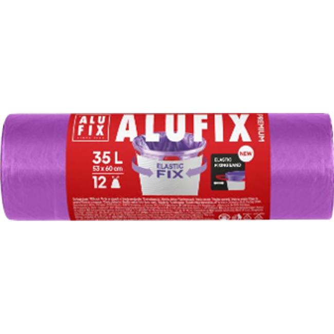Elastische FIX LDPE-Müllbeutel, 53 x 60 cm, 35 l/12 Stück, 22 µm, lila