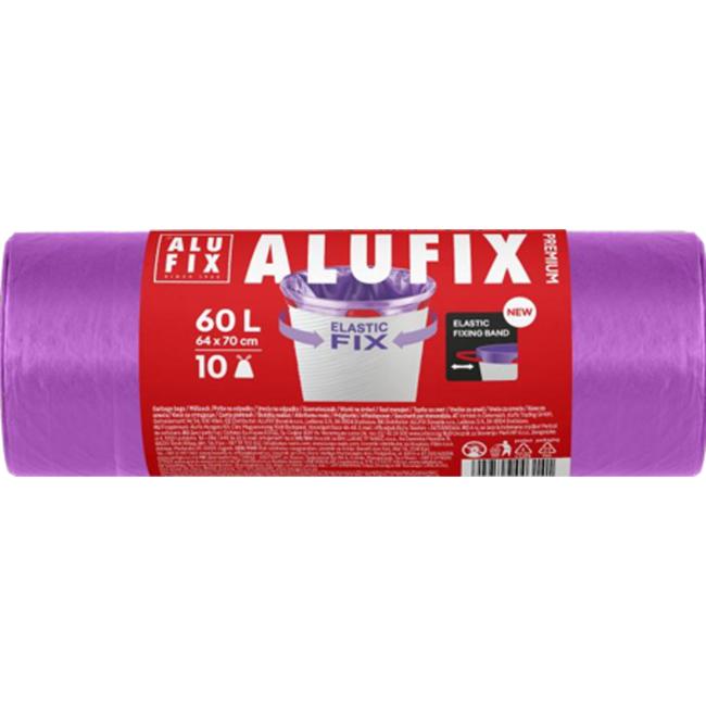 [HY946035] Elastische, wiederverschließbare FIX LDPE-Müllbeutel, 64 x 70 cm, 60 l/10 Stück, 22 µm, lila