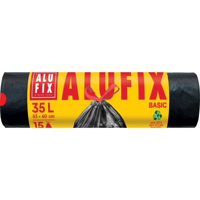 Einziehbare Müllsäcke 53 x 60 cm, HDPE, 35 l, 14 µm, 15 Stück, schwarz