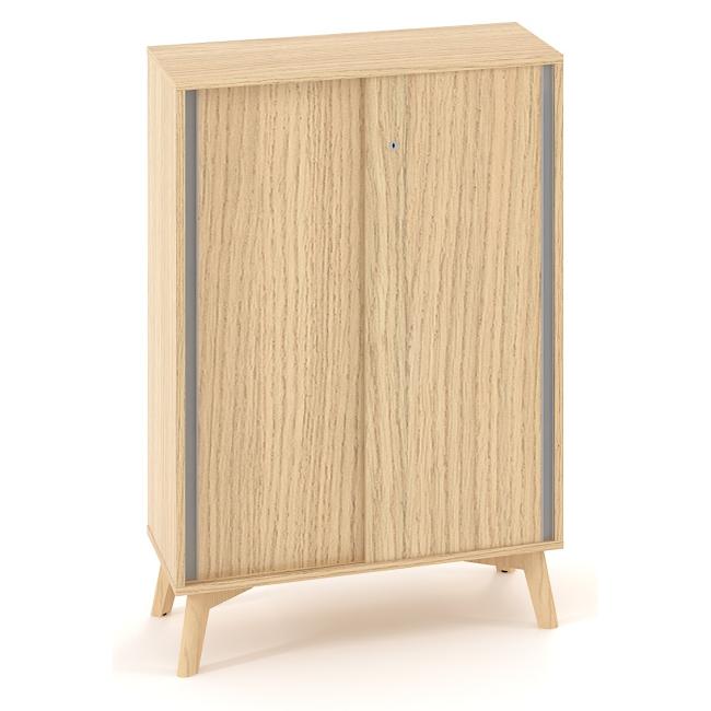 [IR100074] ALFA ROOT Regal, Schiebetüren, 2 Regalböden, 80 x 45 x 121,5 cm, Eiche