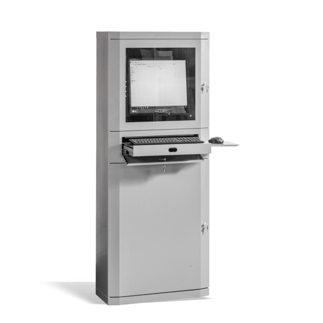 [AA000213] Computerschrank, abschließbar, H 163 x B 65 x T 30 cm, grau RAL 7035